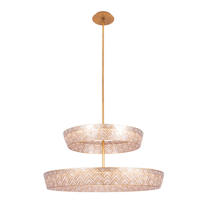 Geo 28-in 2 Light LED Oxidized Gold Leaf Tiered Chandelier