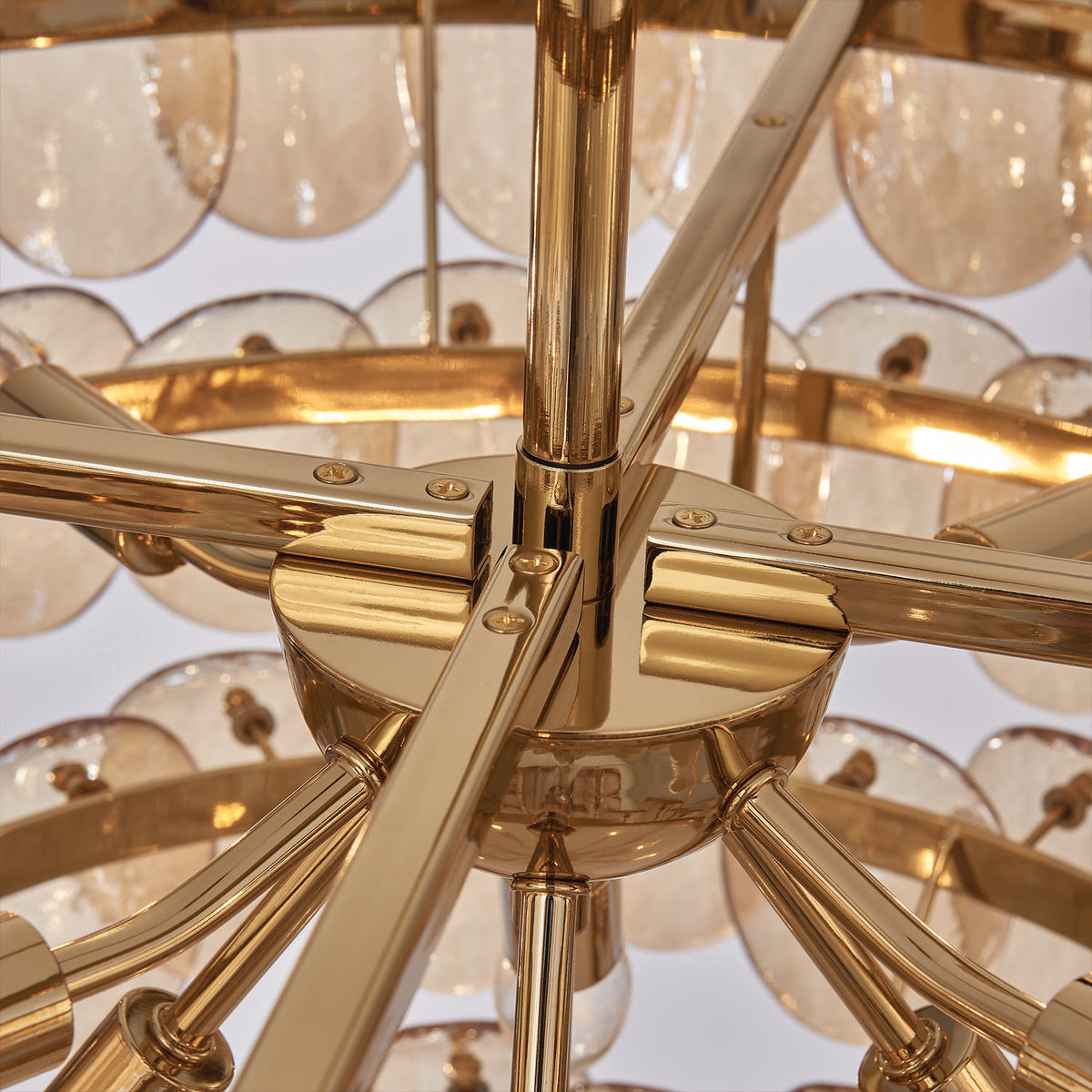 Uroko 28-in 8 Light Socket Polished Winter Brass Tiered Chandelier