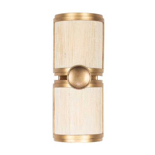 Button 16-in 2 Light Socket Pearlized Antique Brass Modern Gold Wall Sconce