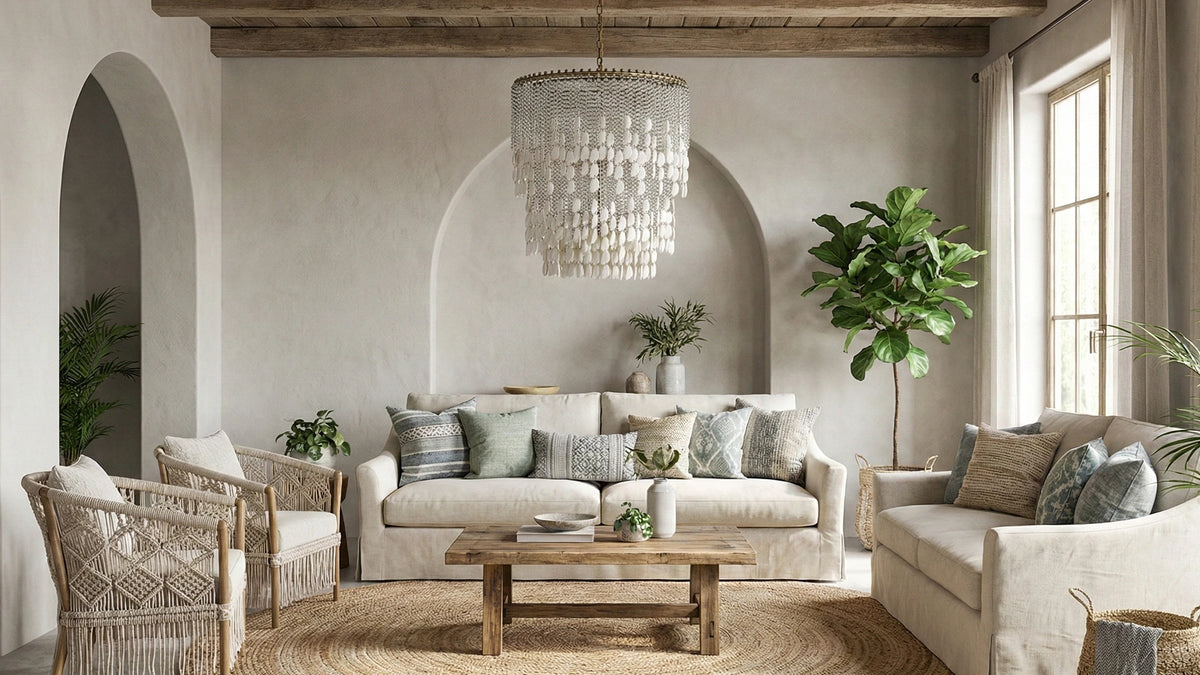 Allegri Farfalle crystal chandelier in a warm architectural living room
